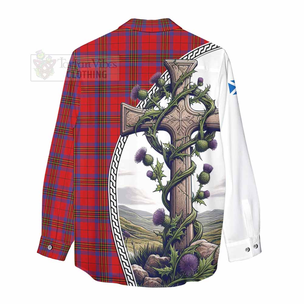 Tartan Vibes Clothing Leslie Tartan Women's Casual Shirt with Family Crest and St. Andrew's Cross Accented by Thistle Vines