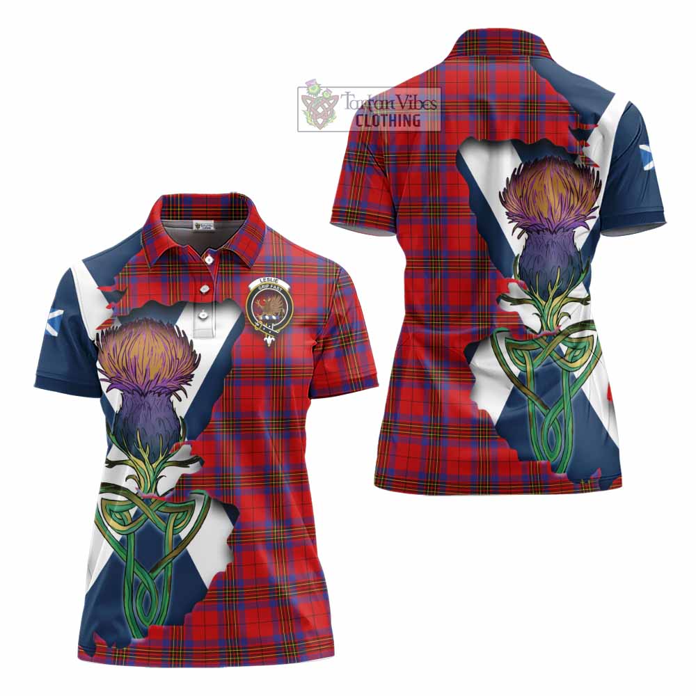 Leslie Tartan Family Crest Women's Polo Shirt Scottish Thistle Celtic Inspired - Tartan Vibes Clothing
