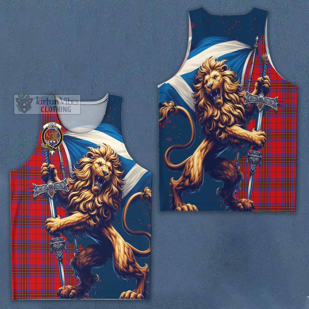 Tartan Vibes Clothing Leslie Tartan Family Crest Men's Tank Top with Scottish Majestic Lion