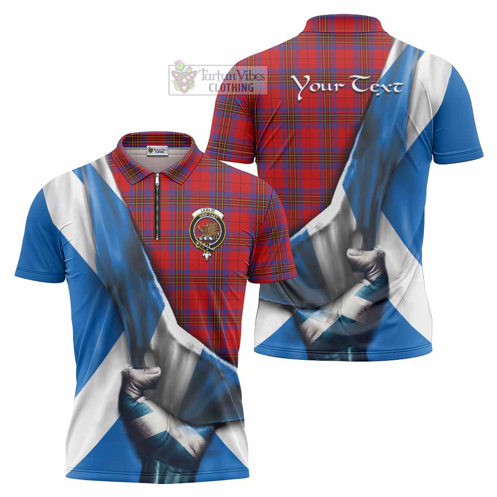 Tartan Vibes Clothing Leslie Tartan Zipper Polo Shirt with Family Crest Scotland Patriotic Style