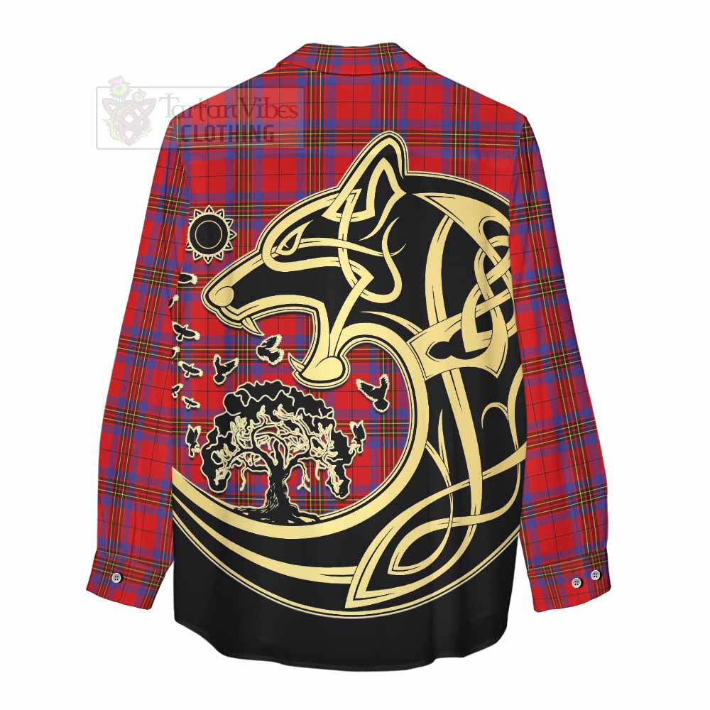 Tartan Vibes Clothing Leslie Tartan Women's Casual Shirt with Family Crest Celtic Wolf Style