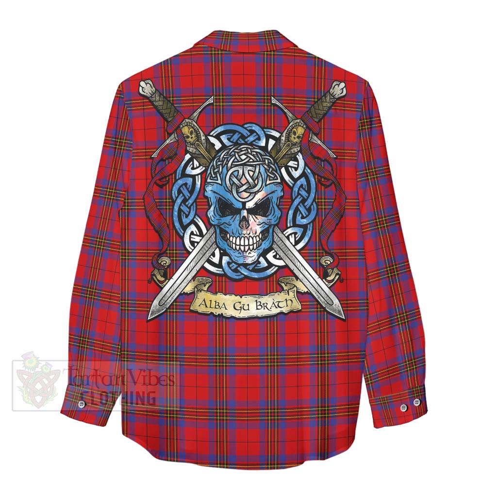 Tartan Vibes Clothing Leslie Tartan Women's Casual Shirt with Family Crest Celtic Skull Style