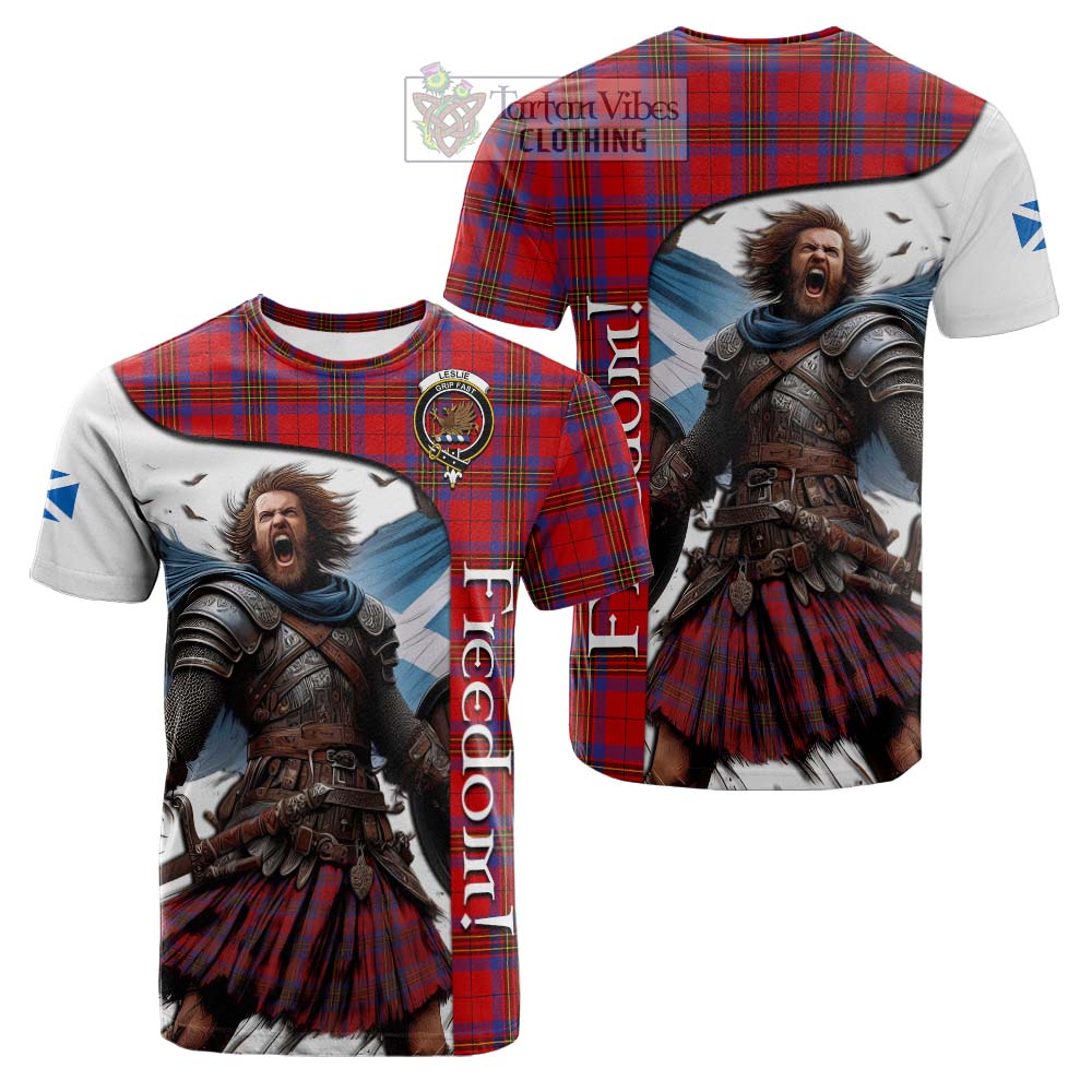 Tartan Vibes Clothing Leslie Crest Tartan Cotton T-shirt Inspired by the Freedom of Scottish Warrior