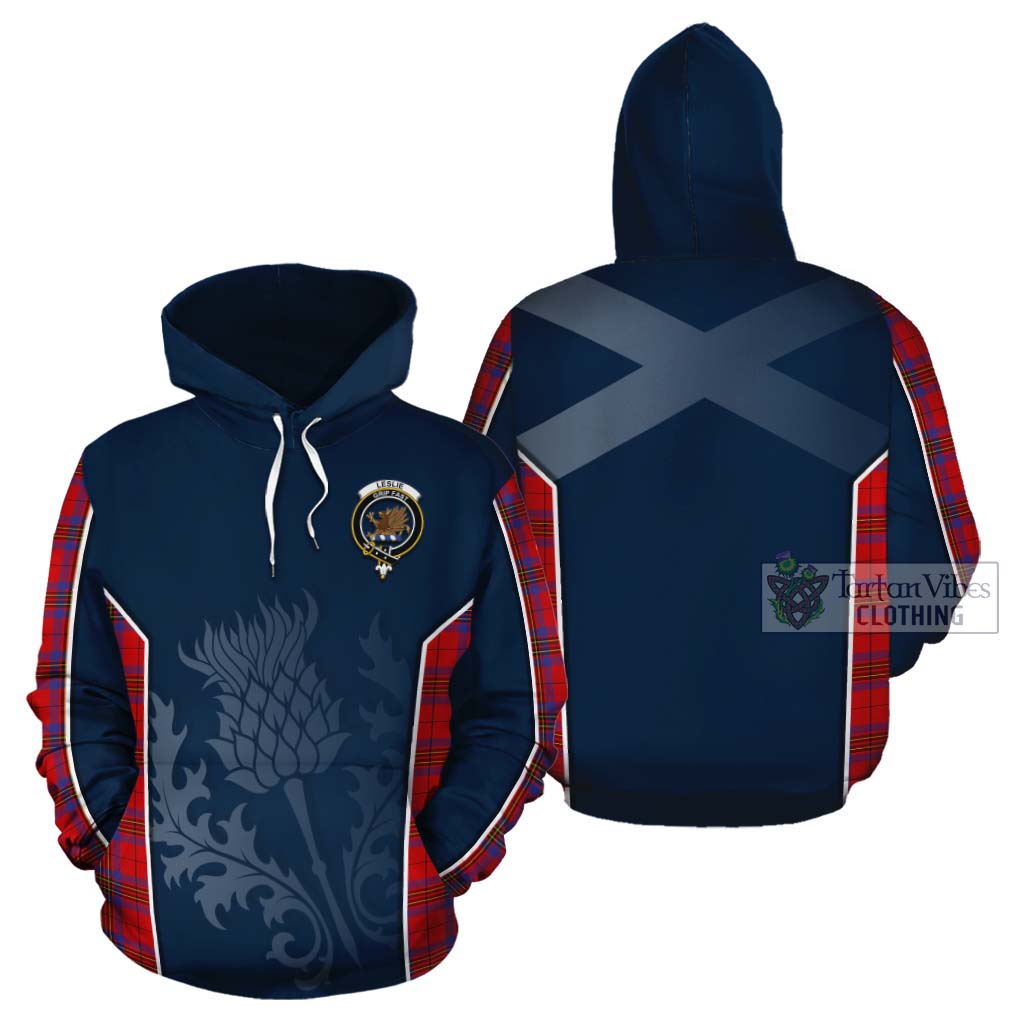 Tartan Vibes Clothing Leslie Tartan Cotton Hoodie with Family Crest and Scottish Thistle Vibes Sport Style