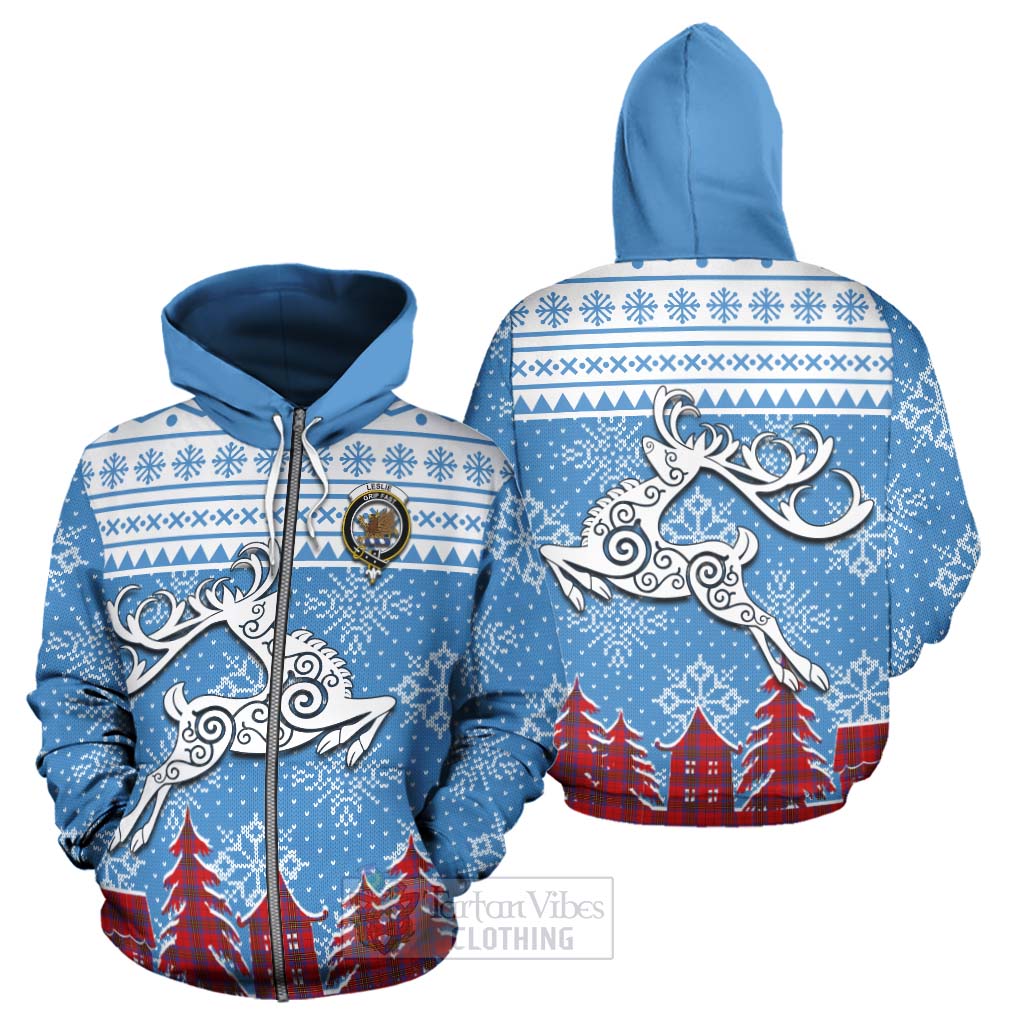 Tartan Vibes Clothing Leslie Clan Christmas Hoodie Celtic Reindeer Style