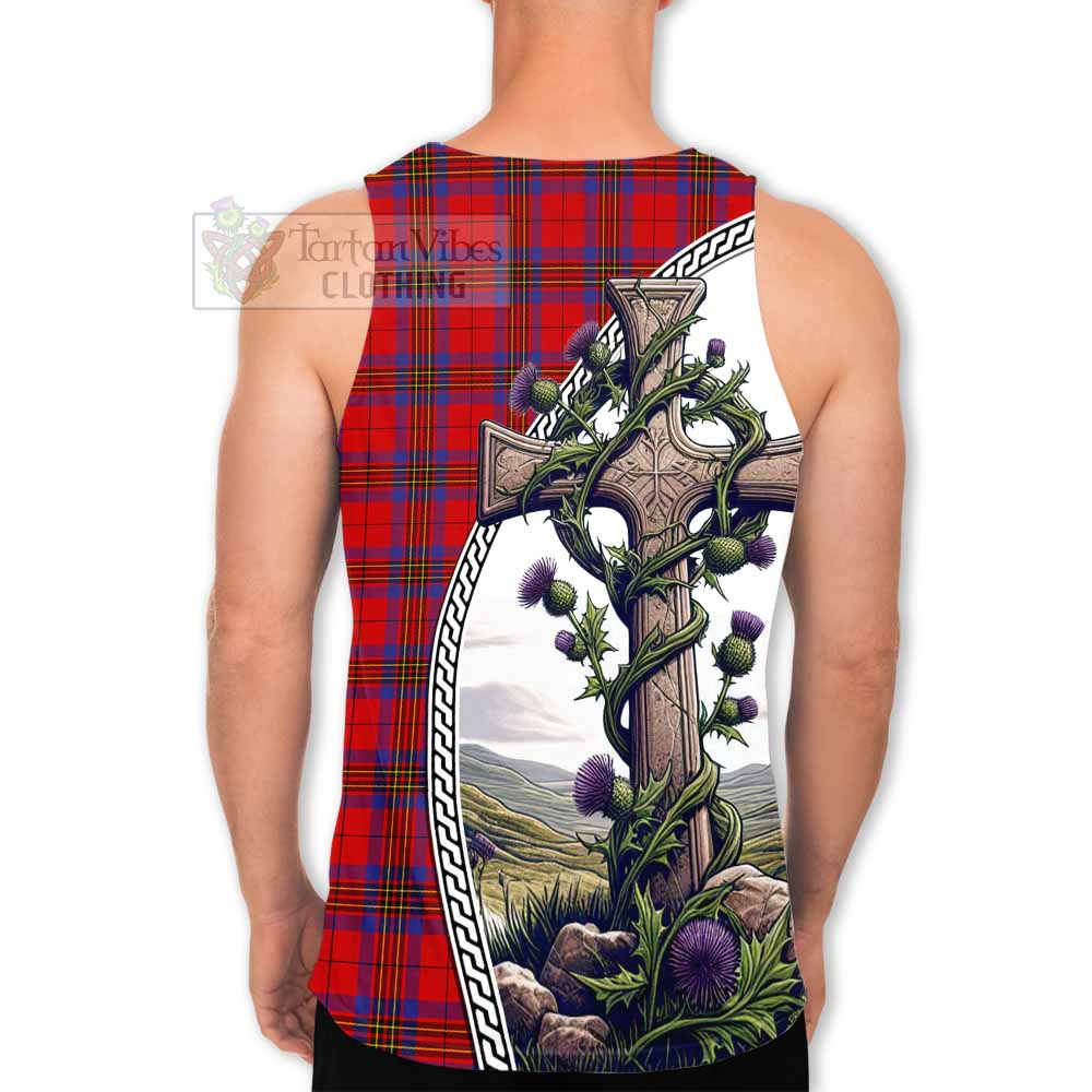 Tartan Vibes Clothing Leslie Tartan Men's Tank Top with Family Crest and St. Andrew's Cross Accented by Thistle Vines