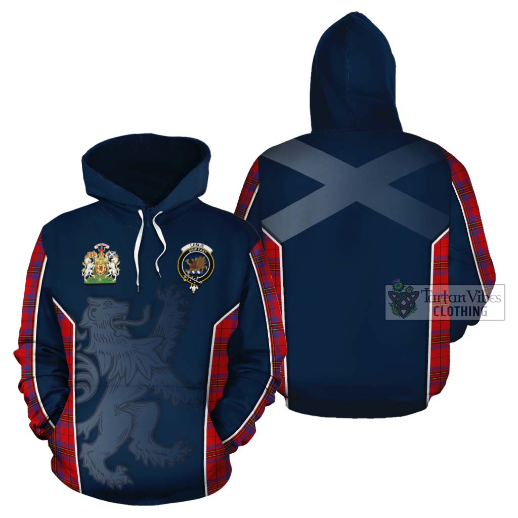 Tartan Vibes Clothing Leslie Tartan Cotton Hoodie with Family Crest and Lion Rampant Vibes Sport Style