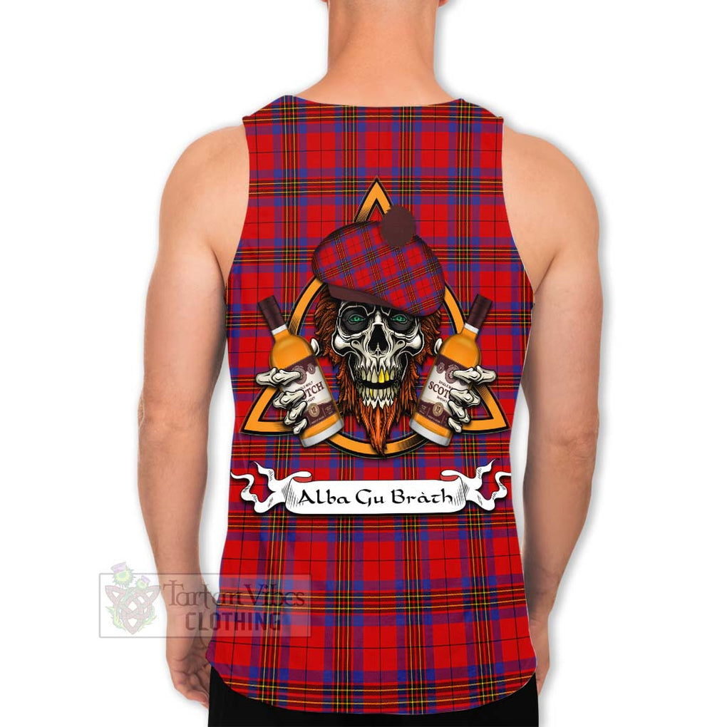 Tartan Vibes Clothing Leslie Tartan Men's Tank Top with Family Crest and Bearded Skull Holding Bottles of Whiskey