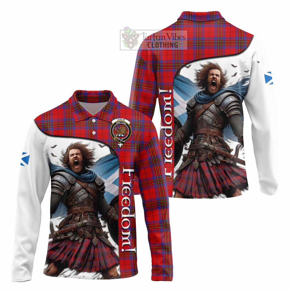 Tartan Vibes Clothing Leslie Crest Tartan Long Sleeve Polo Shirt Inspired by the Freedom of Scottish Warrior