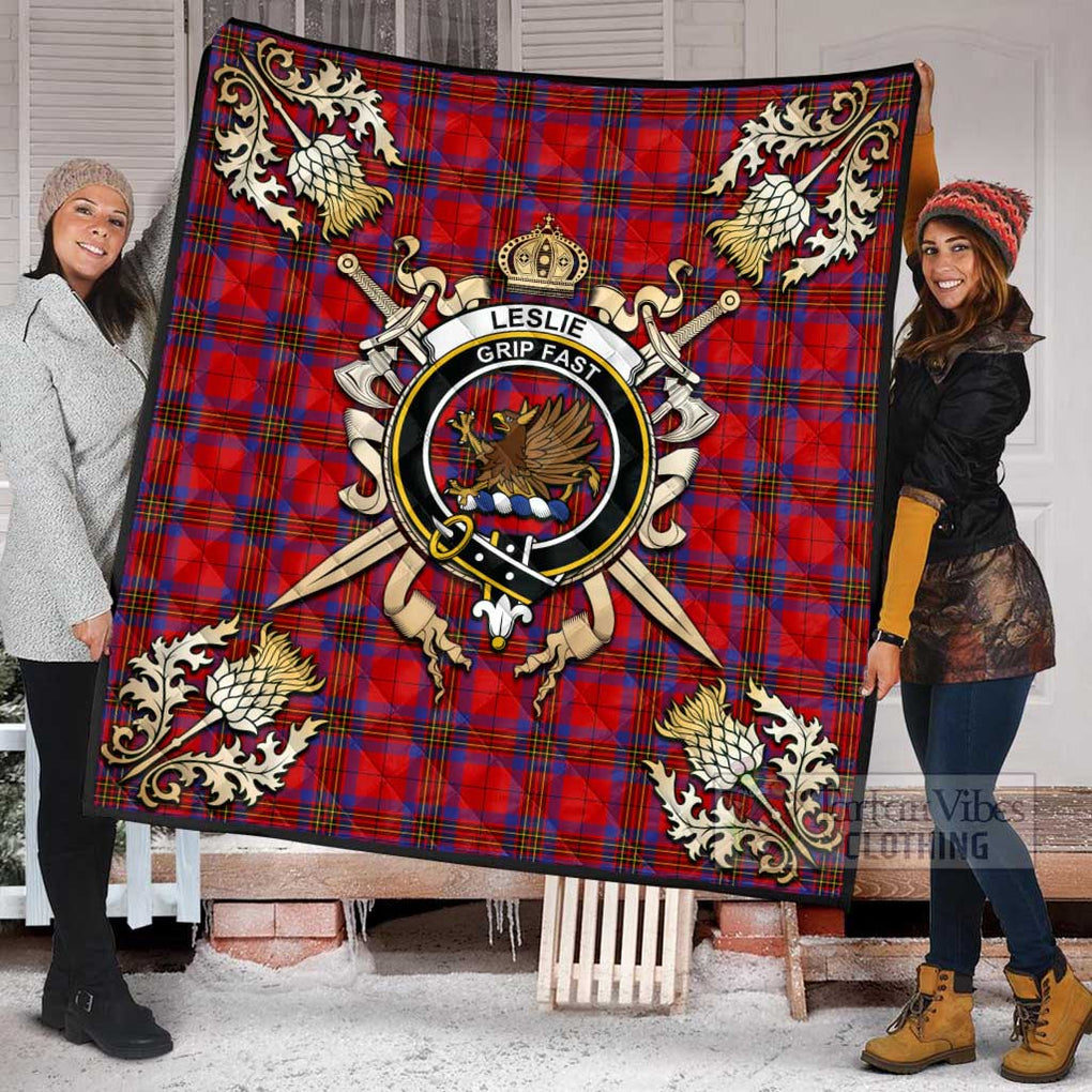 Tartan Vibes Clothing Leslie Tartan Quilt with Family Crest and Scottish Golden Courage Shield