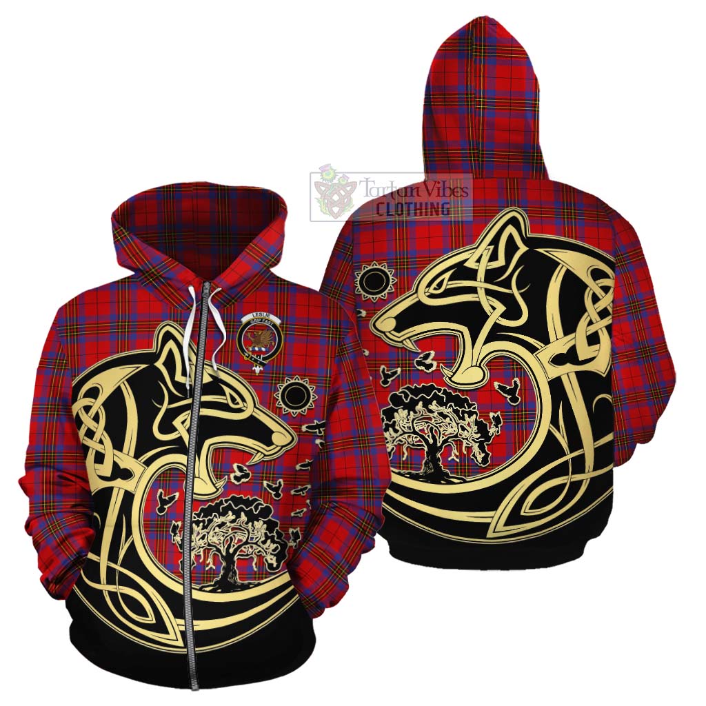 Tartan Vibes Clothing Leslie Tartan Cotton Hoodie with Family Crest Celtic Wolf Style