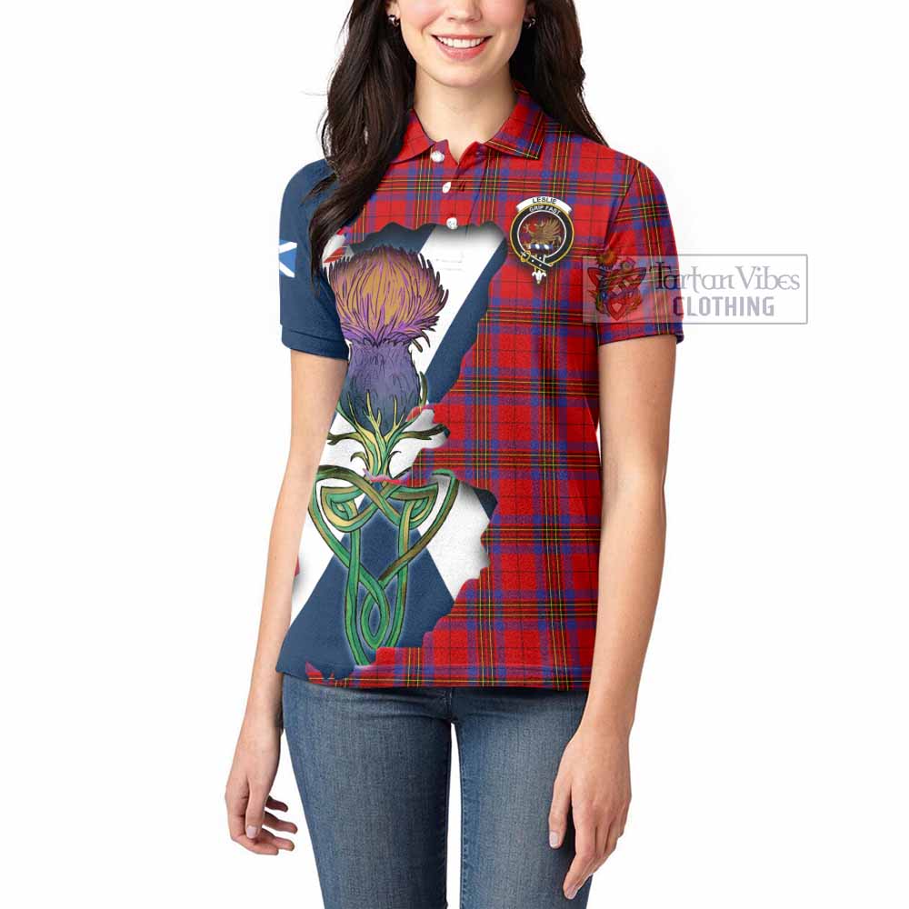 Leslie Tartan Family Crest Women's Polo Shirt Scottish Thistle Celtic Inspired - Tartan Vibes Clothing