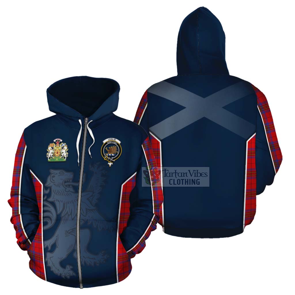 Tartan Vibes Clothing Leslie Tartan Cotton Hoodie with Family Crest and Lion Rampant Vibes Sport Style