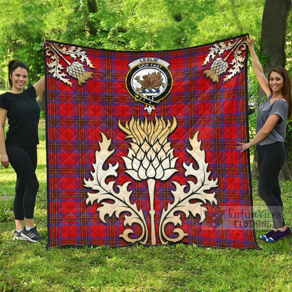 Tartan Vibes Clothing Leslie Tartan Quilt with Family Crest and Golden Thistle Style