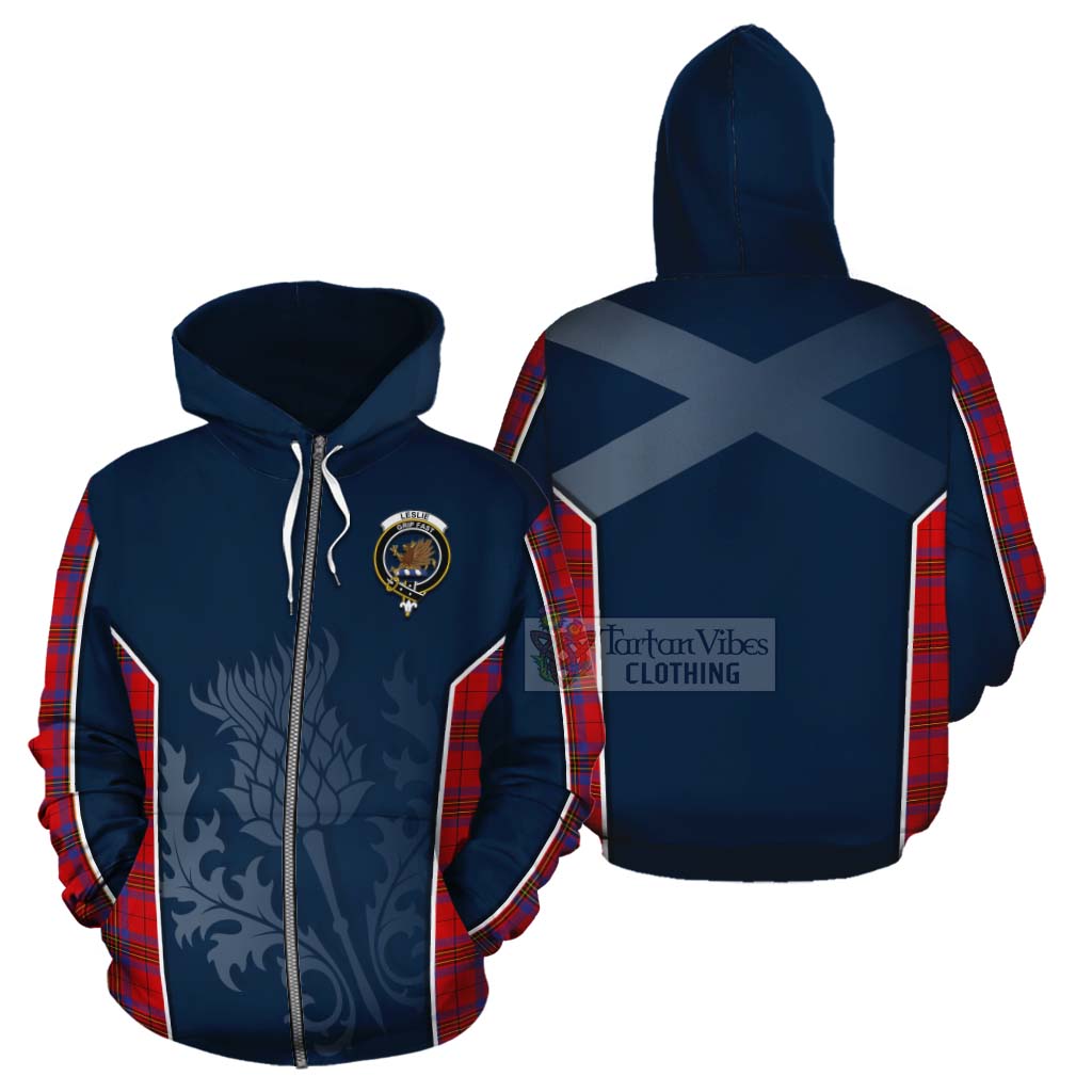 Tartan Vibes Clothing Leslie Tartan Cotton Hoodie with Family Crest and Scottish Thistle Vibes Sport Style