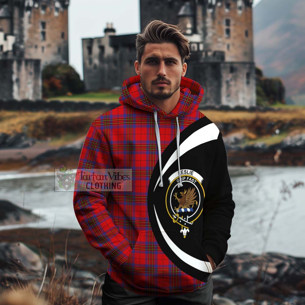 Tartan Vibes Clothing Leslie Tartan Cotton Hoodie with Family Crest Circle Style