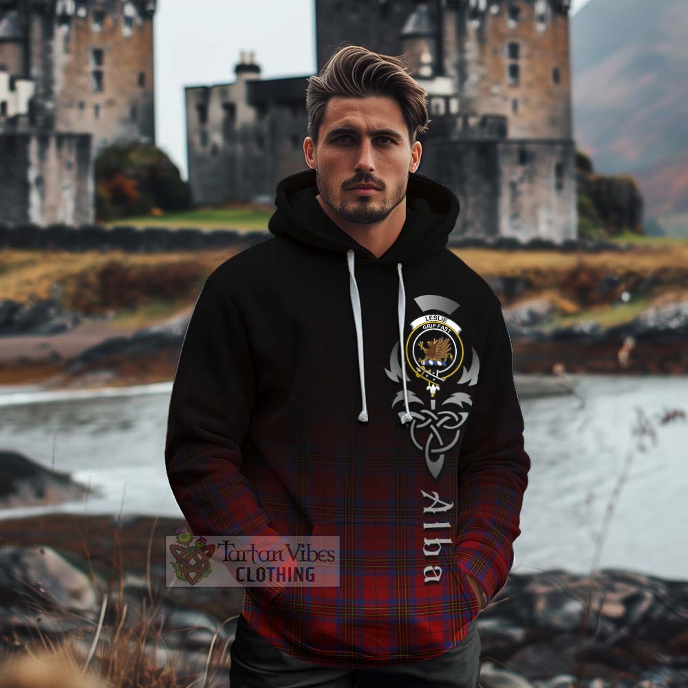 Tartan Vibes Clothing Leslie Tartan Cotton Hoodie Featuring Alba Gu Brath Family Crest Celtic Inspired