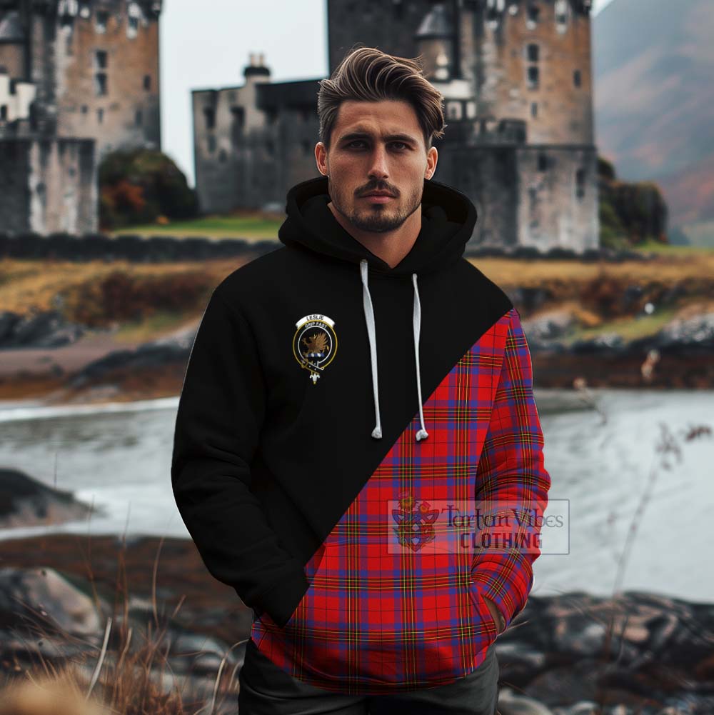 Tartan Vibes Clothing Leslie Tartan Cotton Hoodie with Family Crest and Military Logo Style