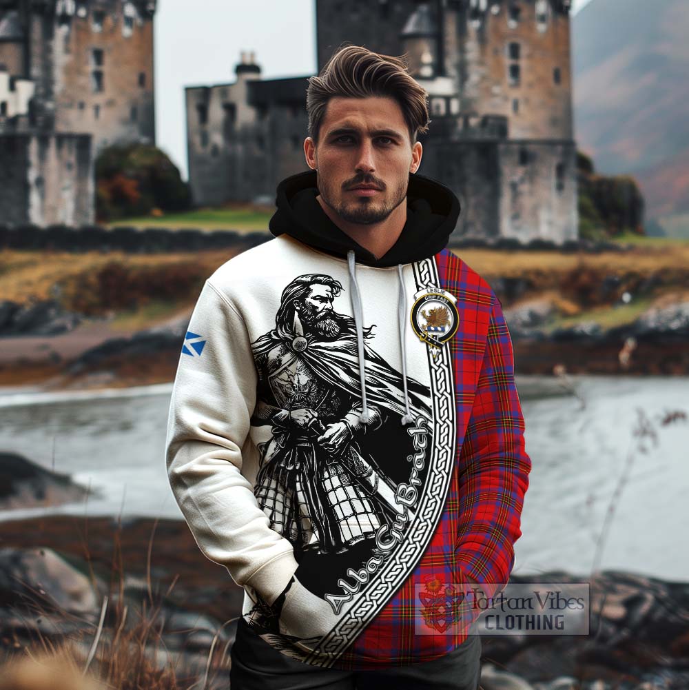 Tartan Vibes Clothing Leslie Tartan Clan Crest Cotton Hoodie with Highlander Warrior Celtic Style