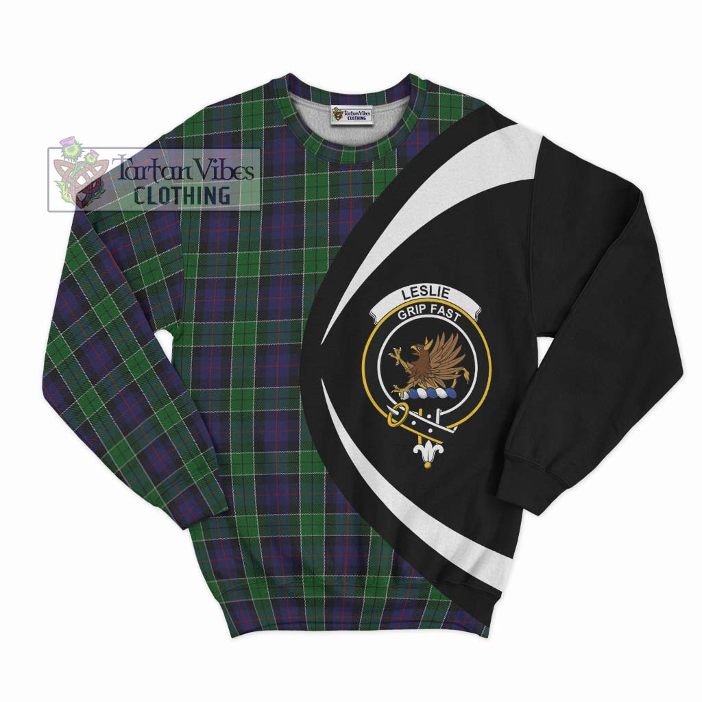 Leslie Hunting Tartan Sweatshirt with Family Crest Circle Style Unisex - Tartan Vibes Clothing