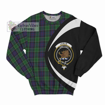 Leslie Hunting Tartan Sweatshirt with Family Crest Circle Style