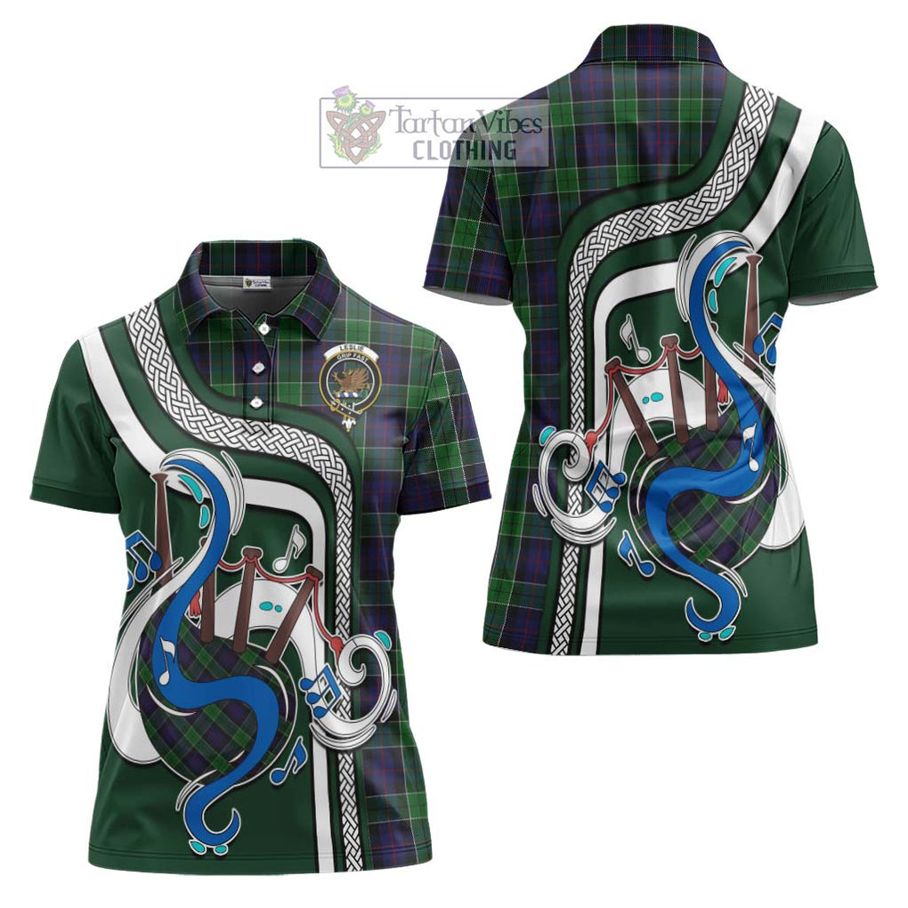 Leslie Hunting Tartan Women's Polo Shirt with Epic Bagpipe Style Women - Tartanvibesclothing Shop