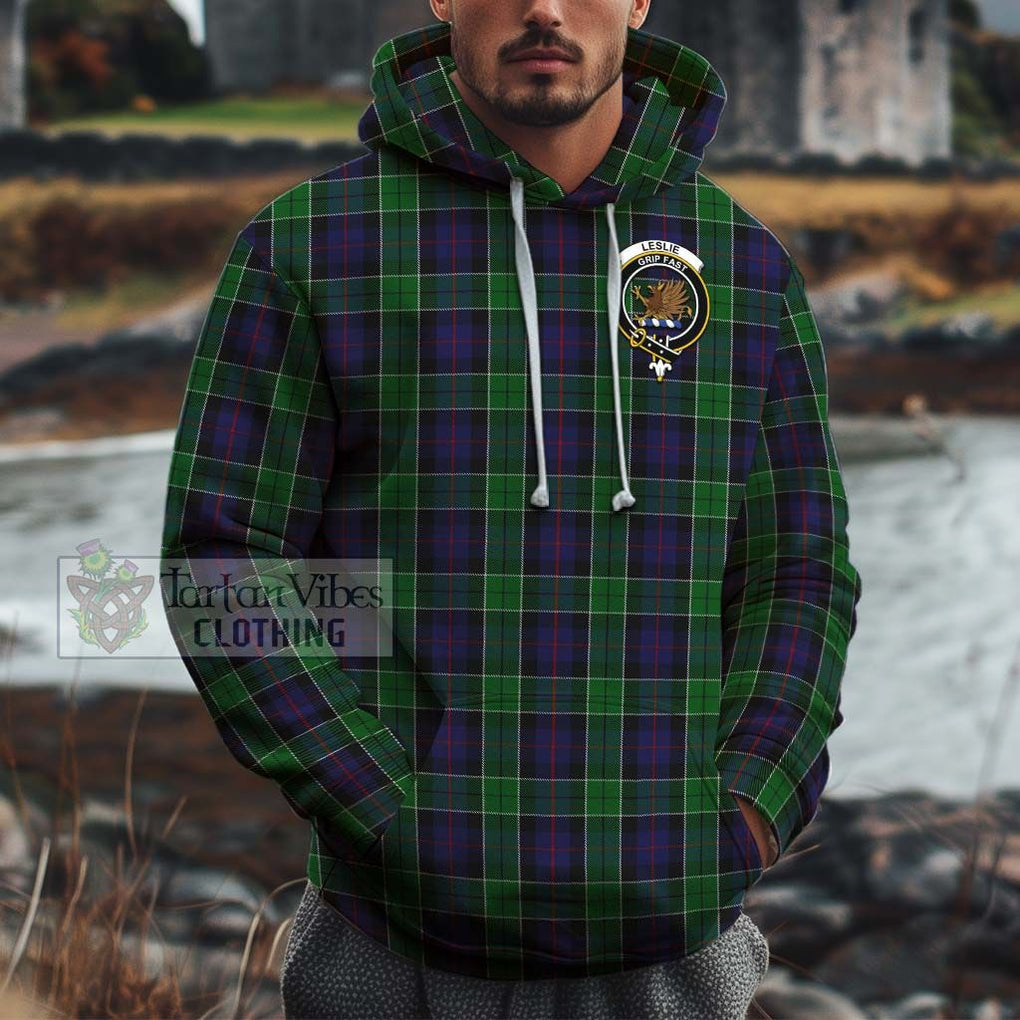 Leslie Hunting Tartan Cotton Hoodie with Family Crest Pullover Hoodie XS - Tartan Vibes Clothing