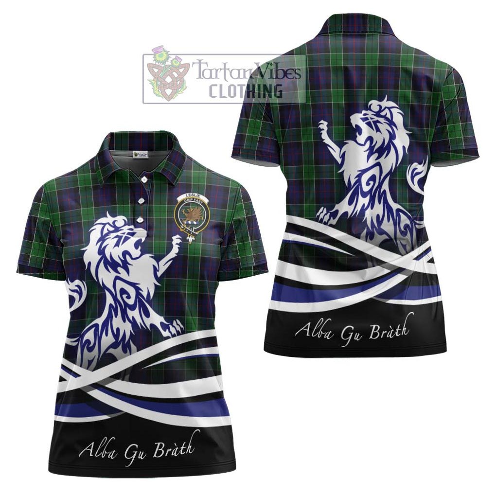 Leslie Hunting Tartan Women's Polo Shirt with Alba Gu Brath Regal Lion Emblem Women - Tartanvibesclothing Shop