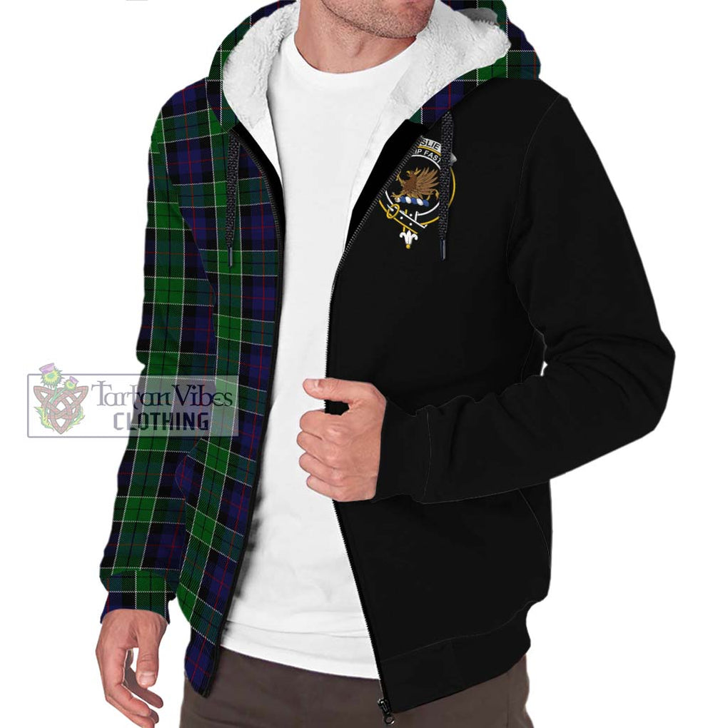 Leslie Hunting Tartan Sherpa Hoodie with Family Crest and Half Of Me Style Unisex S - Tartanvibesclothing Shop