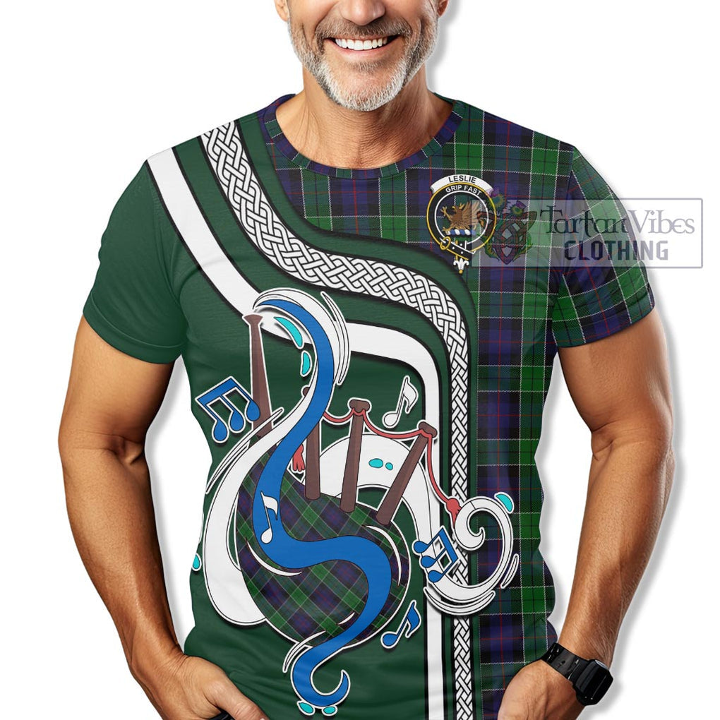 Leslie Hunting Tartan T-Shirt with Epic Bagpipe Style Kid's Shirt - Tartanvibesclothing Shop