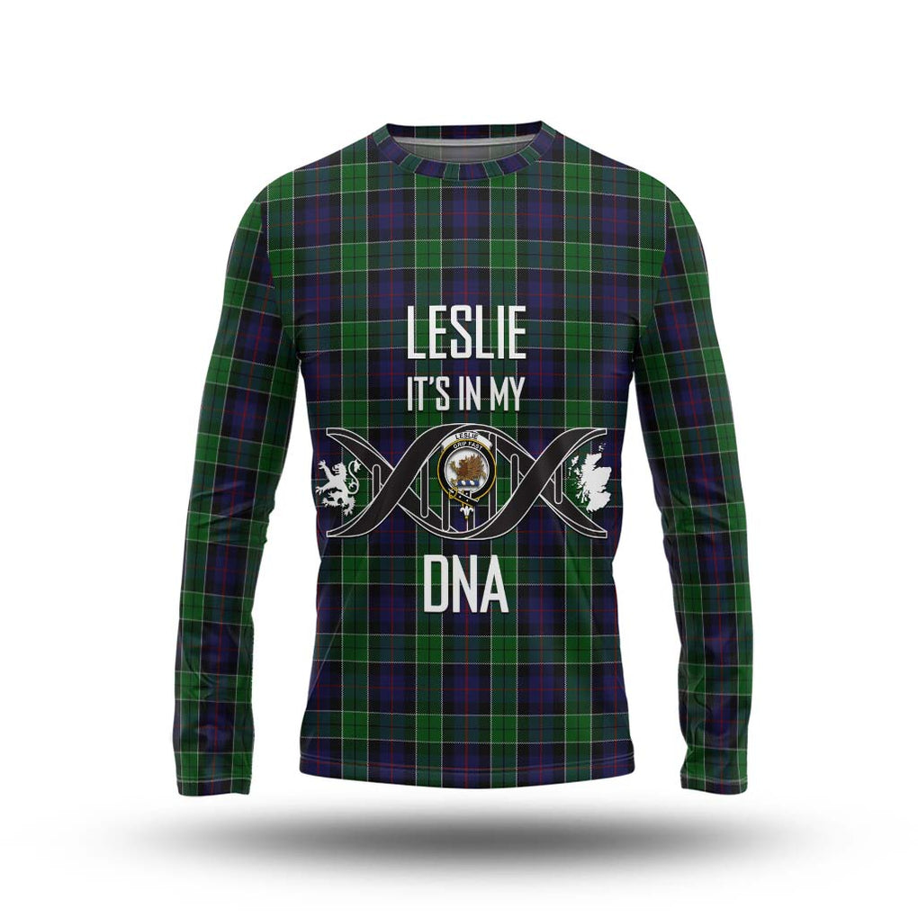 Leslie Hunting Tartan Long Sleeve T-Shirt with Family Crest DNA In Me Style Unisex - Tartanvibesclothing Shop