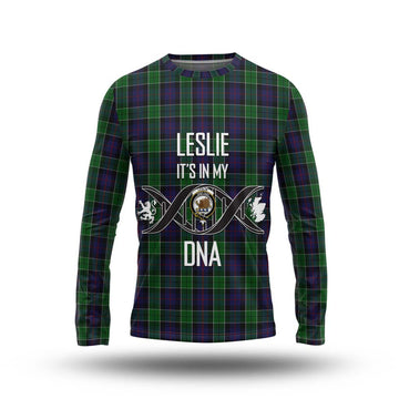 Leslie Hunting Tartan Long Sleeve T-Shirt with Family Crest DNA In Me Style