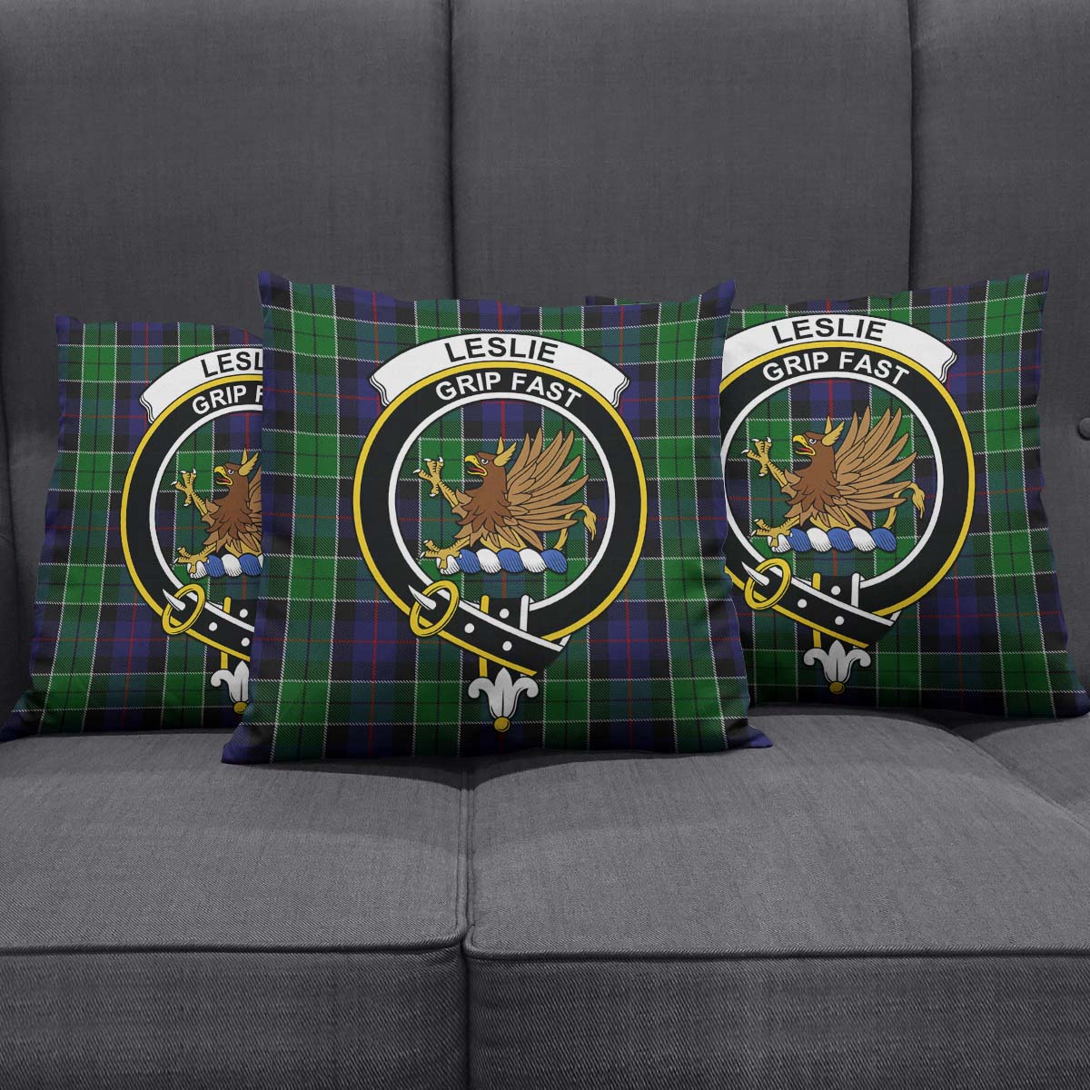 Leslie Hunting Tartan Pillow Cover with Family Crest Square Pillow Cover - Tartanvibesclothing