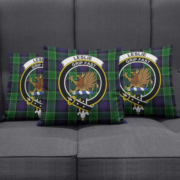 Leslie Hunting Tartan Pillow Cover with Family Crest