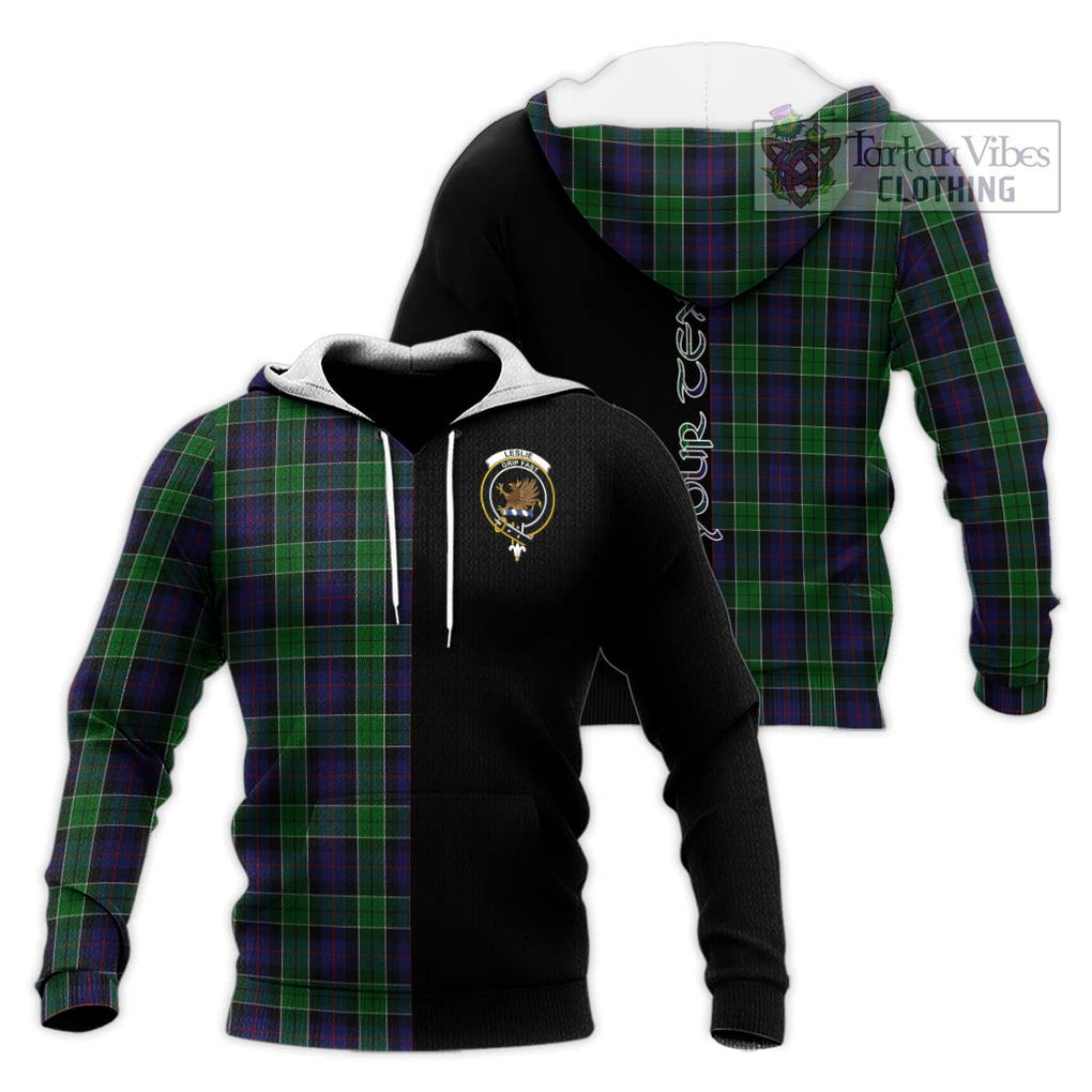 Leslie Hunting Tartan Knitted Hoodie with Family Crest and Half Of Me Style Unisex Knitted Pullover Hoodie - Tartanvibesclothing Shop