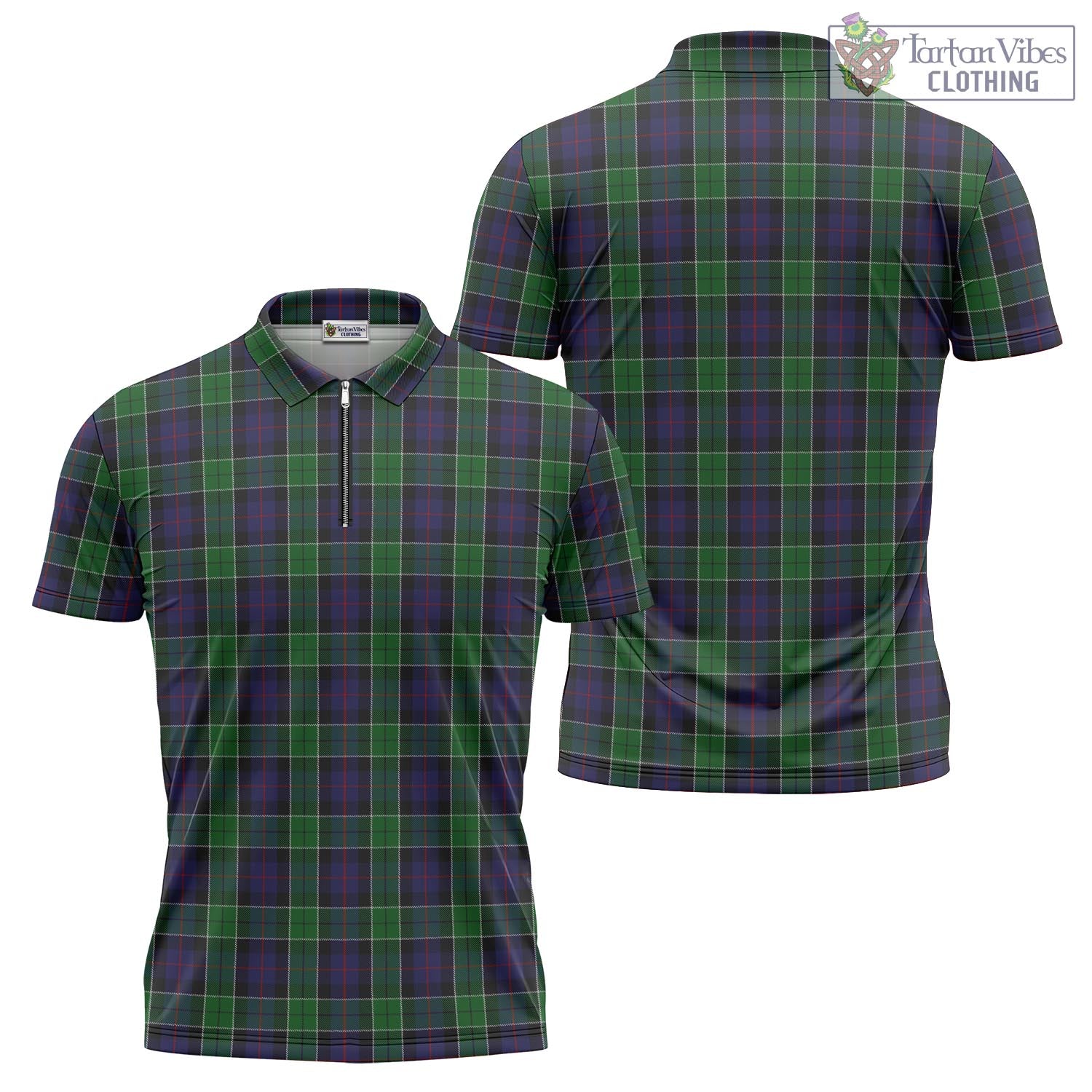 Tartan Vibes Clothing Leslie Hunting Tartan Zipper Polo Shirt