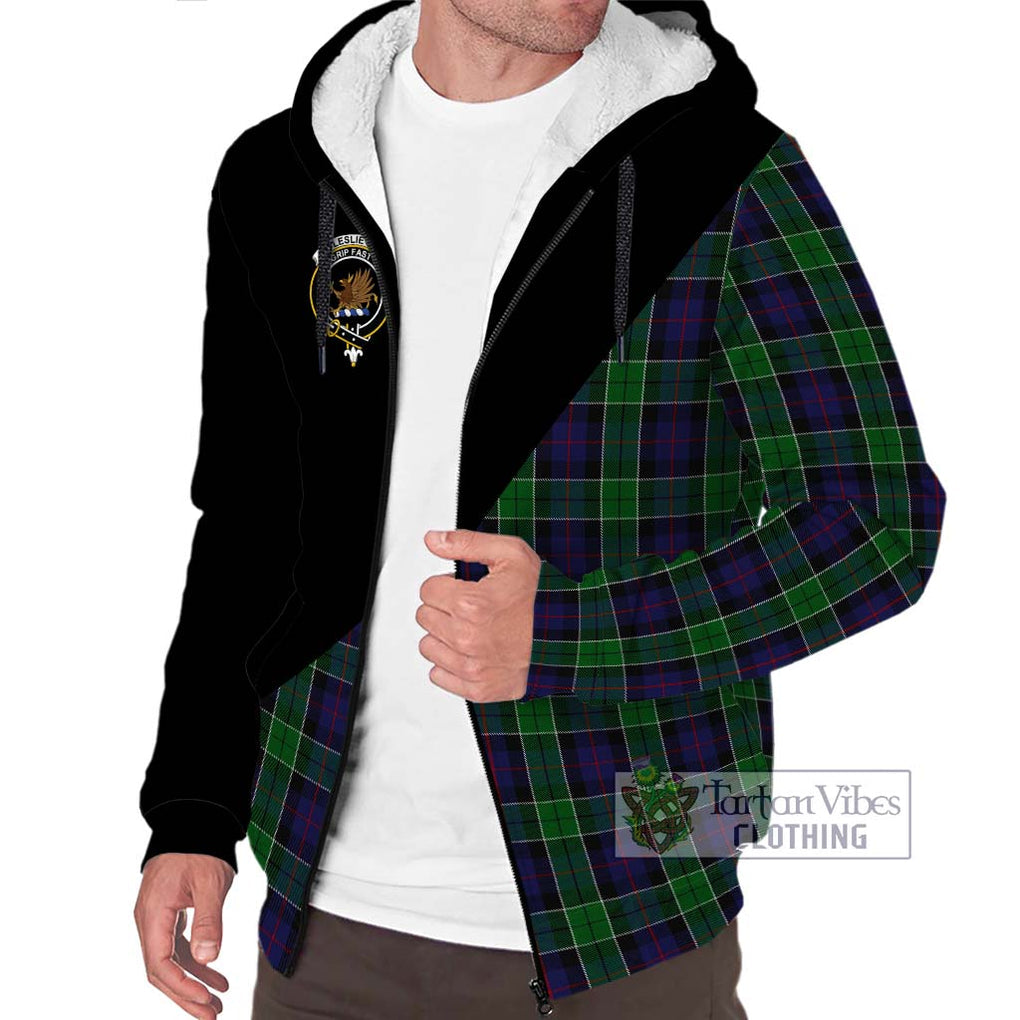 Leslie Hunting Tartan Sherpa Hoodie with Family Crest and Military Logo Style Unisex S - Tartanvibesclothing Shop