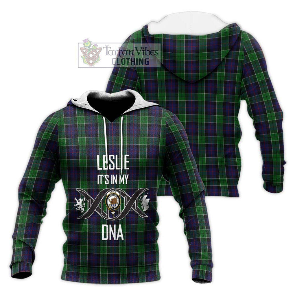 Leslie Hunting Tartan Knitted Hoodie with Family Crest DNA In Me Style Unisex Knitted Pullover Hoodie - Tartanvibesclothing Shop