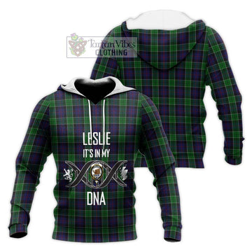 Leslie Hunting Tartan Knitted Hoodie with Family Crest DNA In Me Style