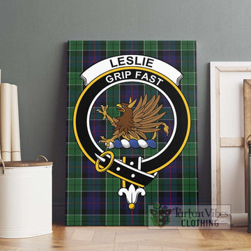 Leslie Hunting Tartan Canvas Print Wall Art with Family Crest