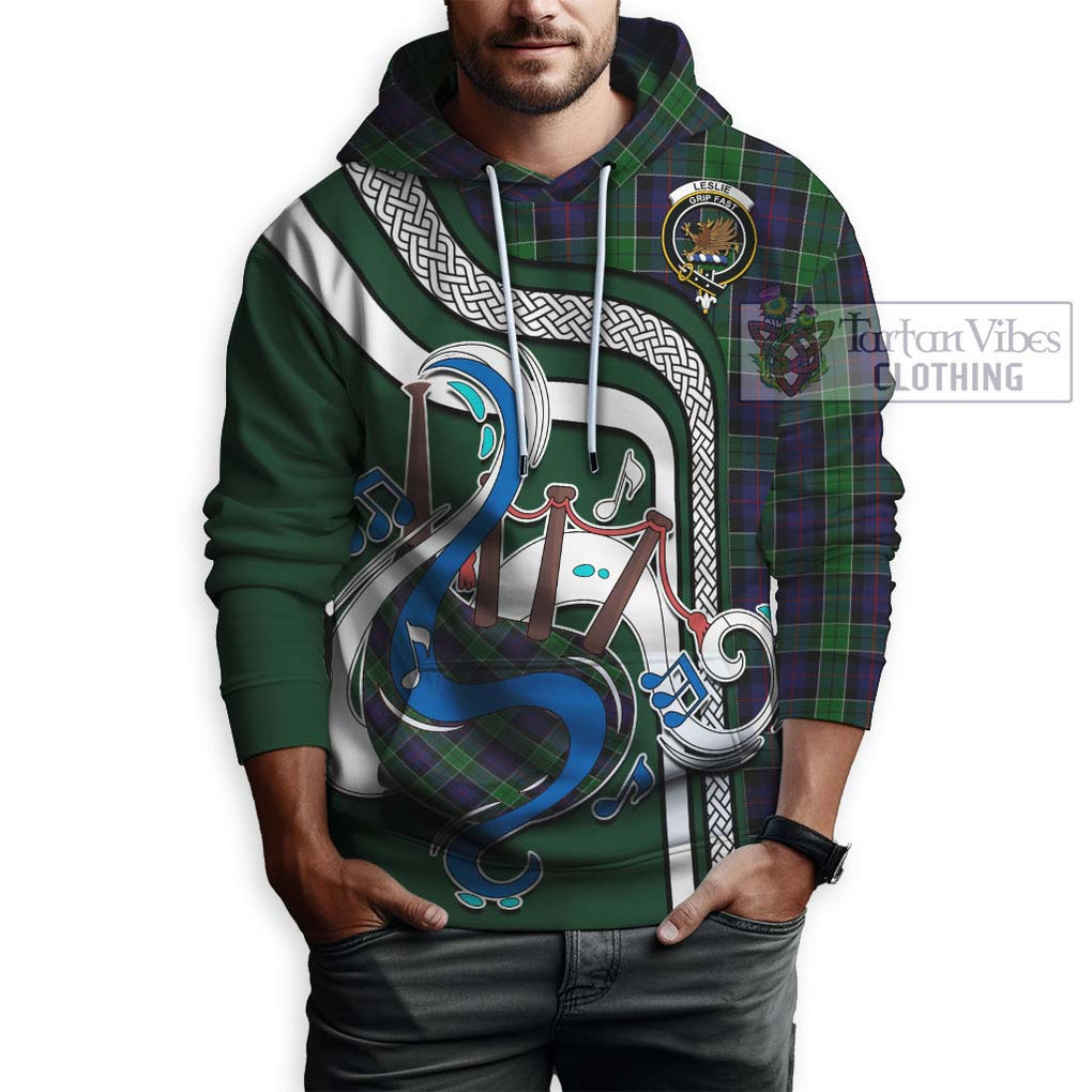 Leslie Hunting Tartan Hoodie with Epic Bagpipe Style Zip Hoodie - Tartanvibesclothing Shop