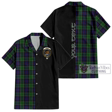 Leslie Hunting Tartan Short Sleeve Button Shirt with Family Crest and Half Of Me Style