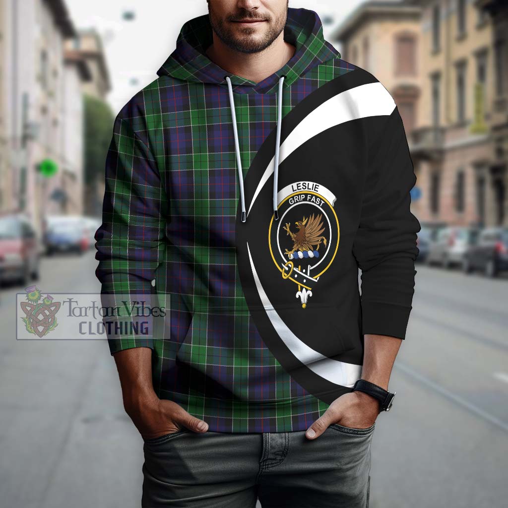 Tartan Vibes Clothing Leslie Hunting Tartan Hoodie with Family Crest Circle Style