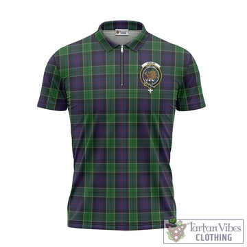 Leslie Hunting Tartan Zipper Polo Shirt with Family Crest