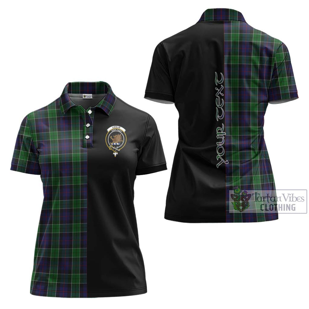 Leslie Hunting Tartan Women's Polo Shirt with Family Crest and Half Of Me Style Women - Tartanvibesclothing Shop