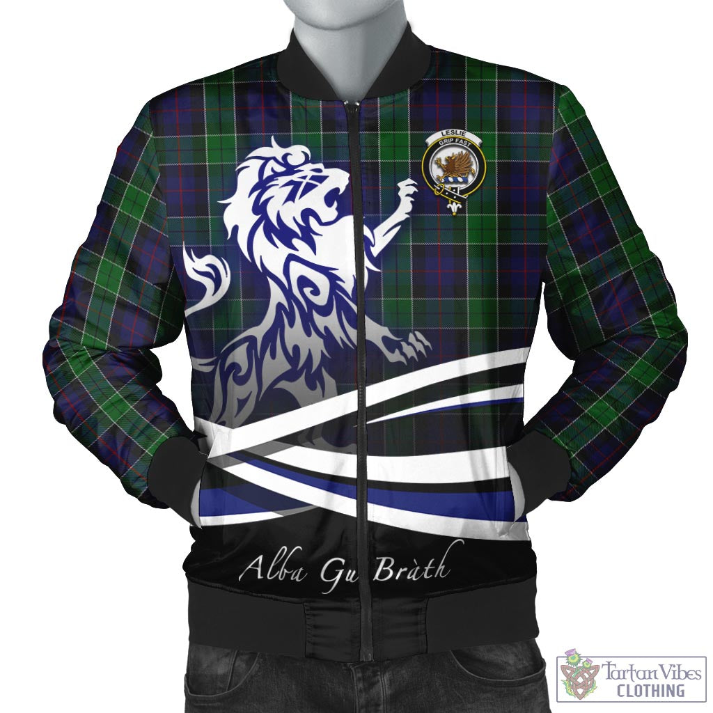 Tartan Vibes Clothing Leslie Hunting Tartan Bomber Jacket with Alba Gu Brath Regal Lion Emblem