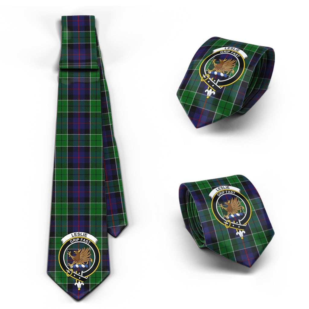 Leslie Hunting Tartan Classic Necktie with Family Crest Necktie One Size - Tartan Vibes Clothing