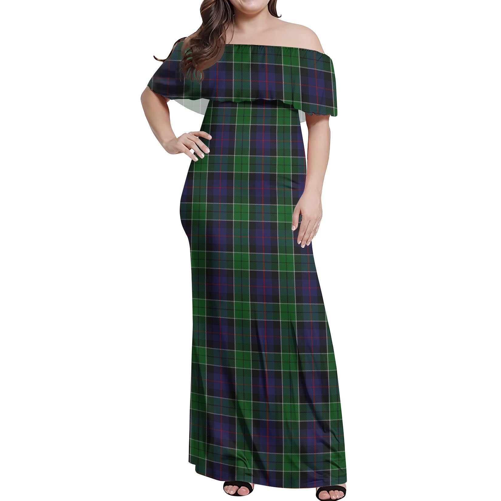 Leslie Hunting Tartan Off Shoulder Long Dress Women's Dress - Tartanvibesclothing