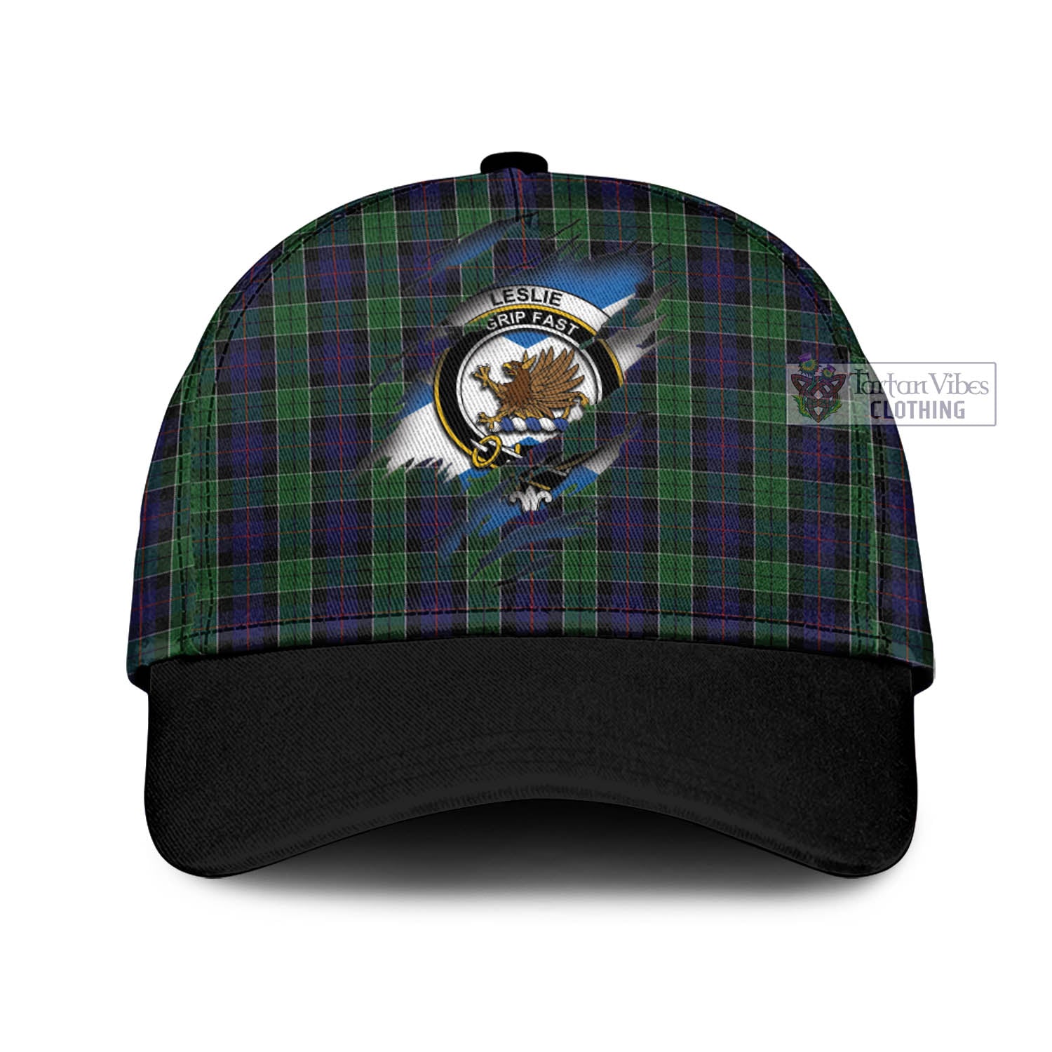 Tartan Vibes Clothing Leslie Hunting Tartan Classic Cap with Family Crest In Me Style