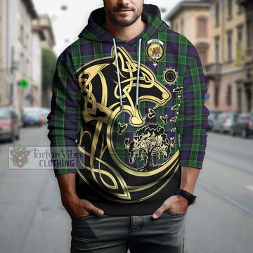 Leslie Hunting Tartan Hoodie with Family Crest Celtic Wolf Style